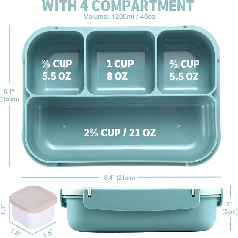 shell and turtle Bento Box Adult Lunch Box, Lunch Containers for Kids Girls Boys with 4 Compartments, Lunchable Food Container with Utensils, Sauce Jar, Muffin Liners, 40 Oz/5 Cup, Light Teal - Image 2
